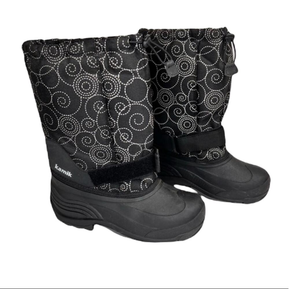 KAMIK snow boots women's 6 black white swirl insulated waterproof winter ankle